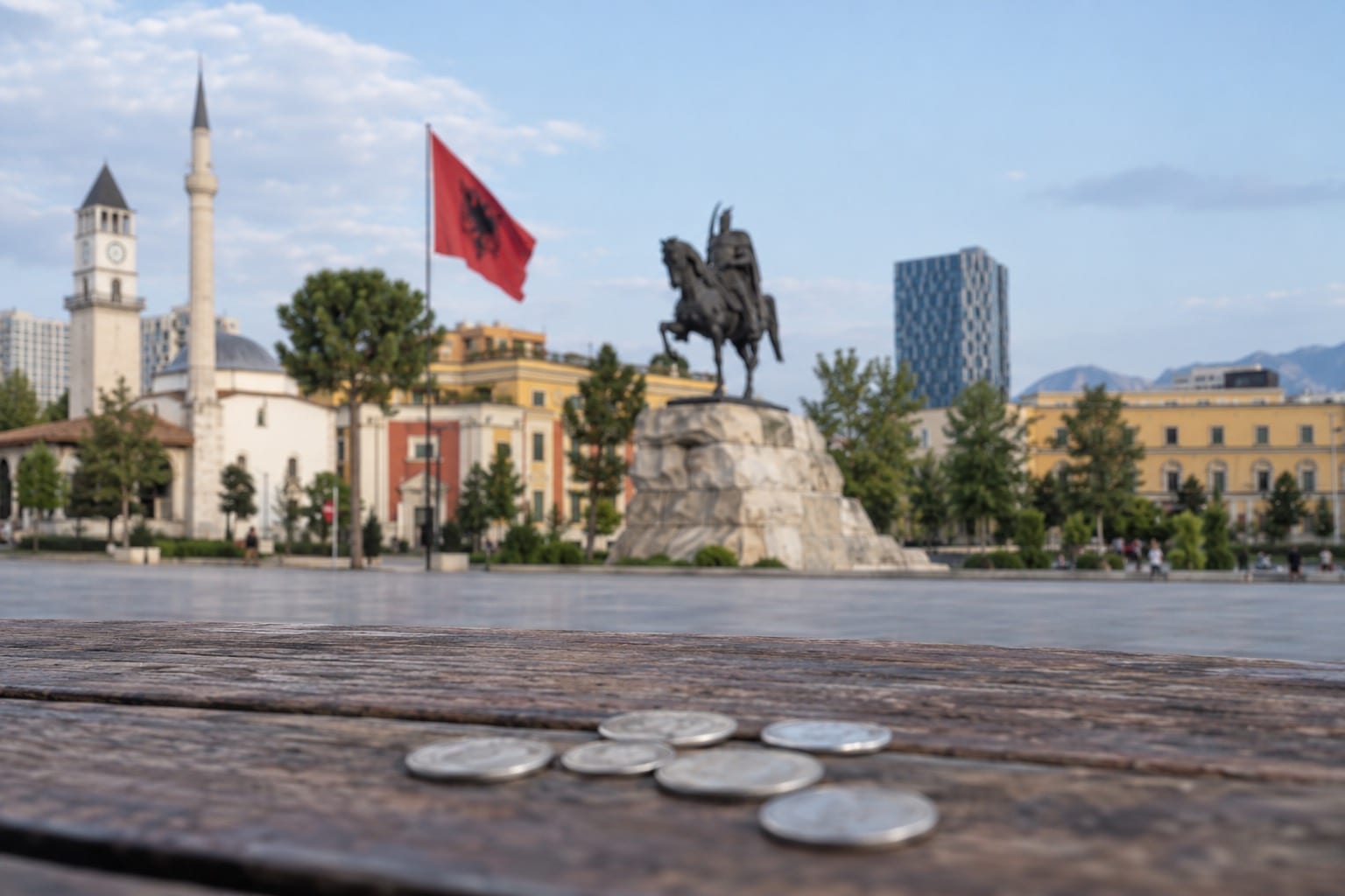Symbolbild: Münzen auf dem Skanderbeg-Platz in Tirana