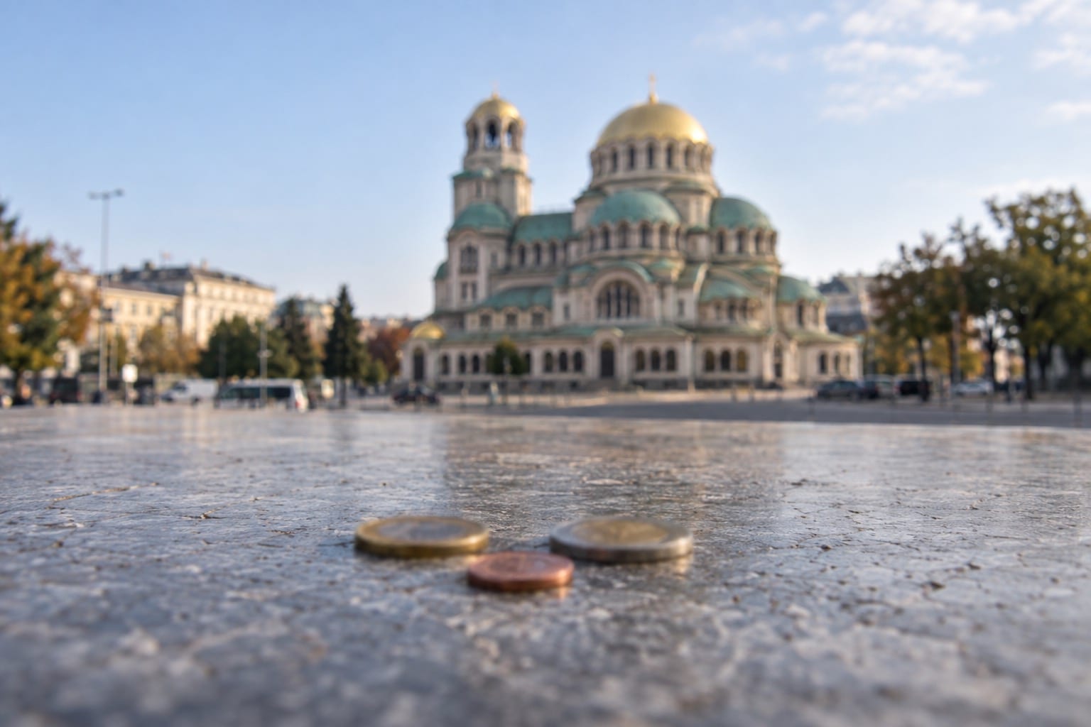Symbolbild: Euro-Münzen vor der Alexander-Newski-Kathedrale in Sofia