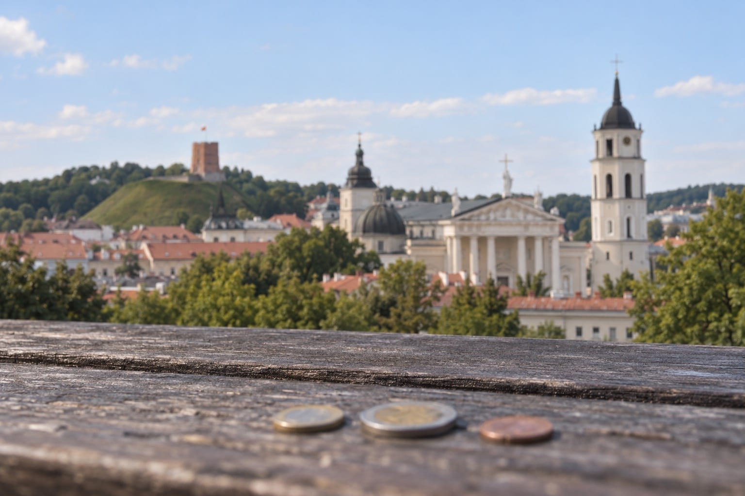 Symbolbild: Euro-Münzen vor der Kathedrale von Vilnius