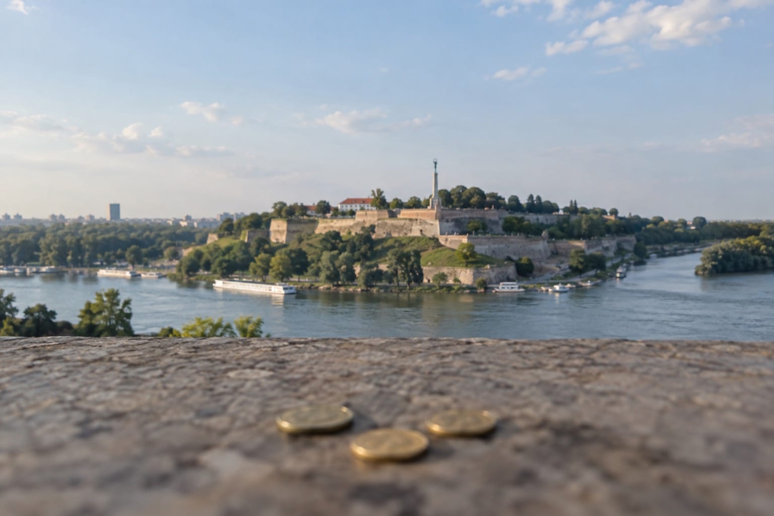 Symbolbild: Dinar-Münzen vor der Festung von Belgrad